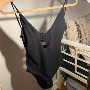 Vintage black crochet high waisted one piece